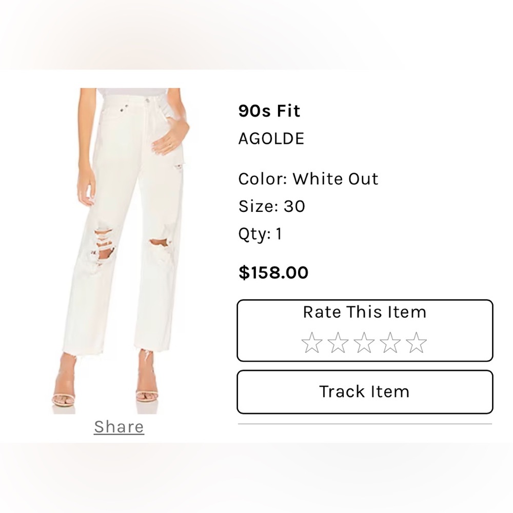 Agolde 90s Fit in White - size 30